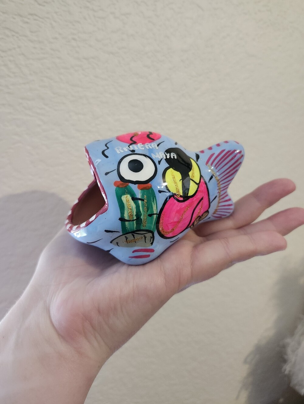 Hand-Painted Ceramic Fish Tank Ornament - Light Blue